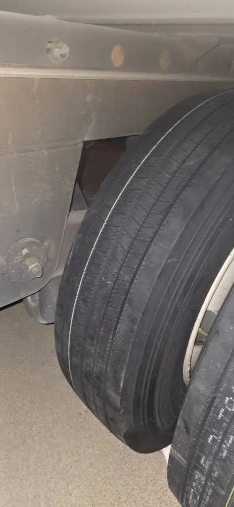Close view of a trailer tire tread